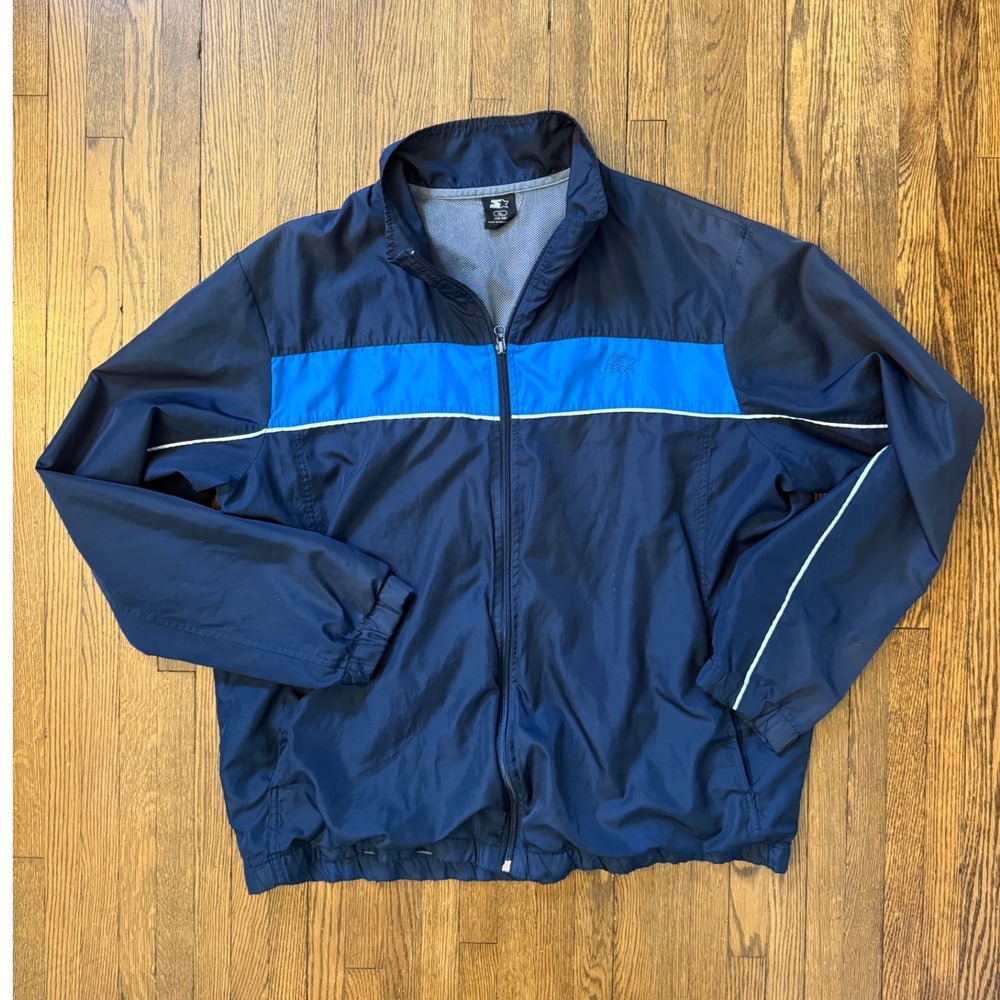 Vintage Starter Mens XL Windbreaker Jacket Navy Blue Full Zip Mesh Lined